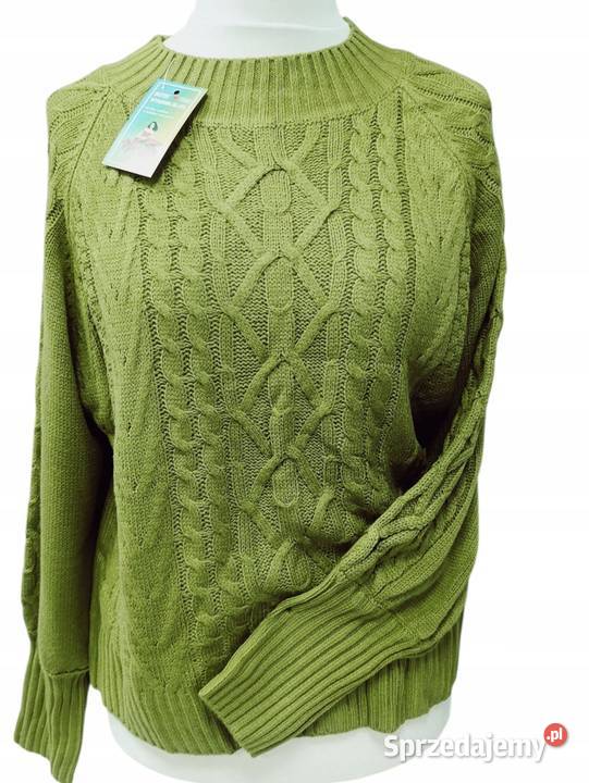 Sweter damski gruby warkoczowy zielony oversize Wieluń sprzedam