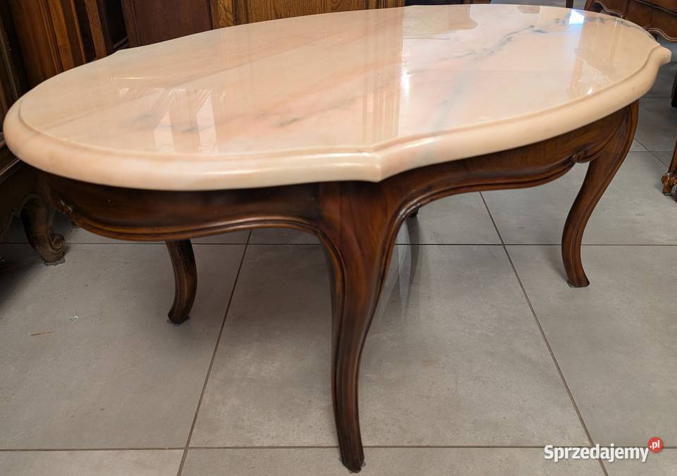 Piękny orzechowy stolik ludwikowski z marmurem Dąbrowa Górnicza