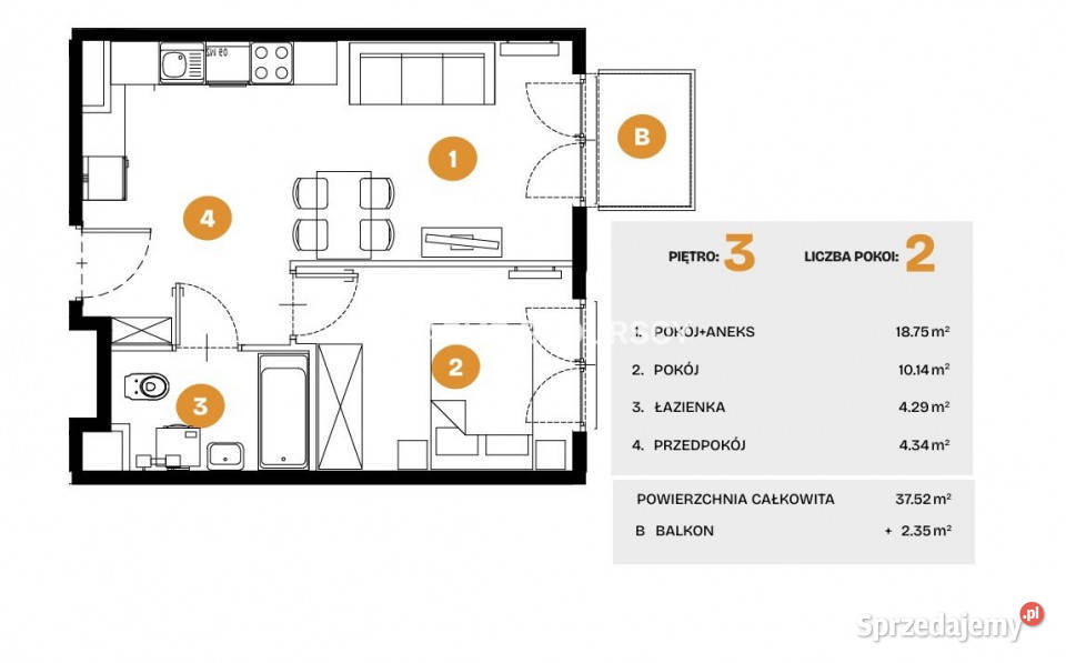 Mieszkanie Kraków 3752m2 2 pok