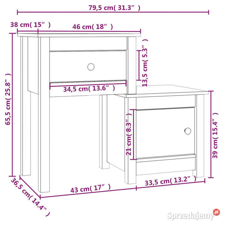 Szafki nocne 2 białe 795x38x655 lite drewno Warszawa