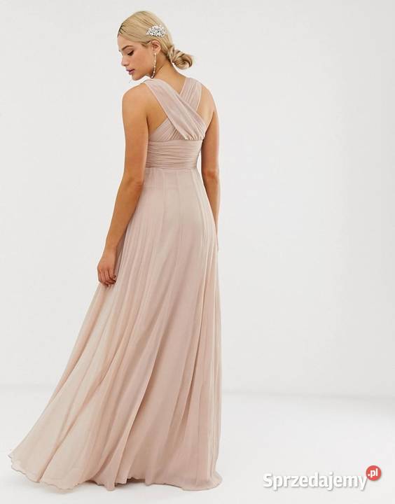 Sukienka maxi szyfonowa brudny róż beżowa na Wrocław