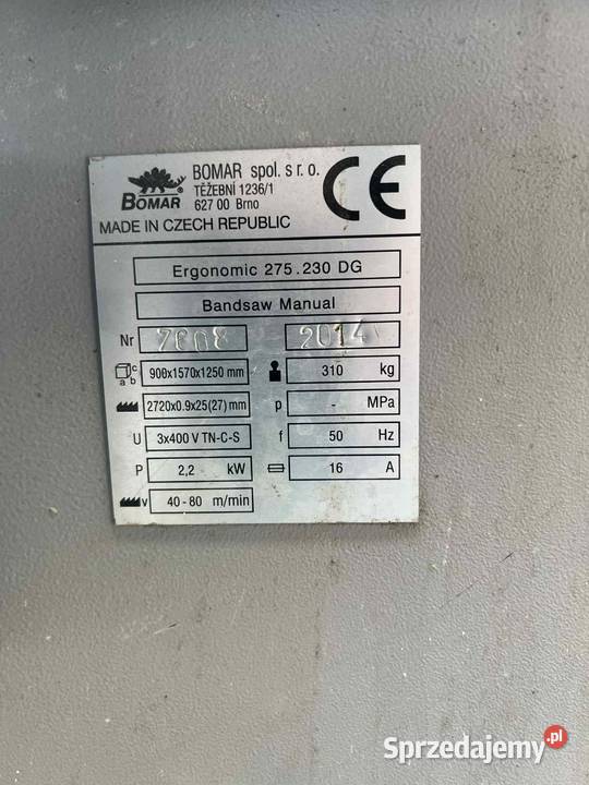 Pila Tasmowa Bomar 275230DG 2014r Nowy silownik Biznes i Przemysł Bratoszewice