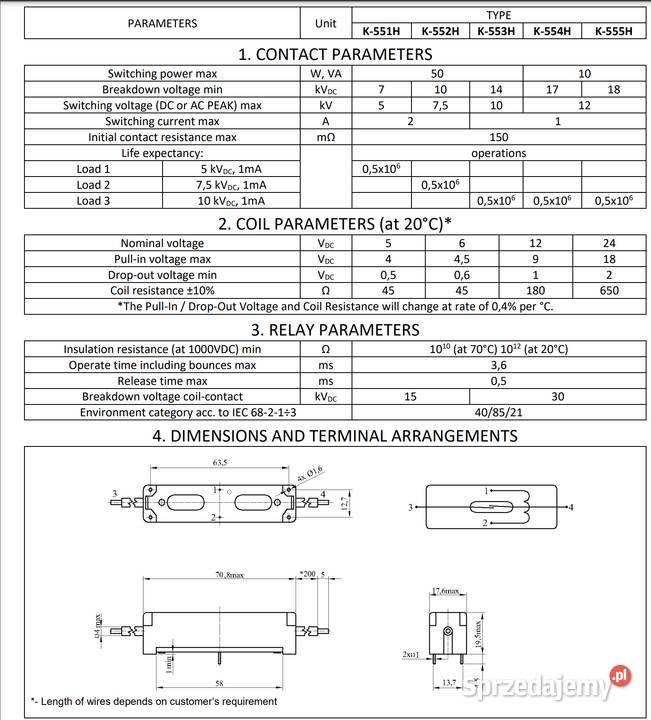 Przekaźnik kontaktronowy HV NO 12V 180 Ohm 5kV Gliwice