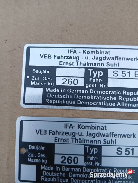 Tabliczki znamionowe Simson Tarnów