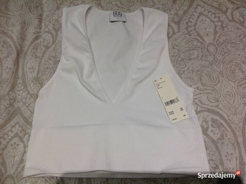 Crop Top Biały Damski BDG ML Prążek Nowy