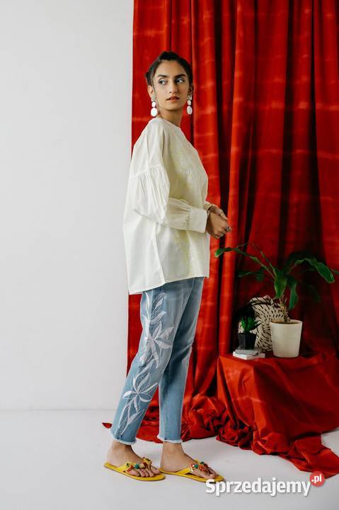 Biała bluzka oversize M 38 L 40 biała haft boho sprzedam