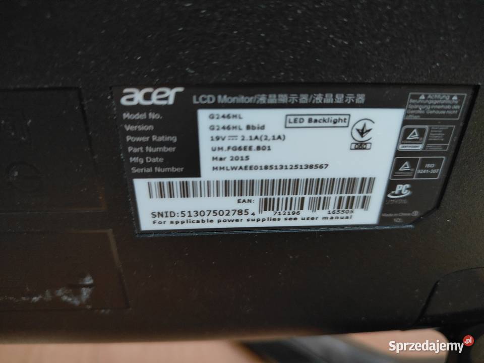 Monitor Acer 24 cale dolnośląskie Głogów sprzedam