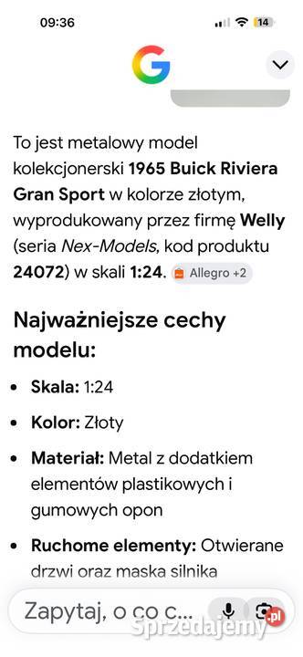 Model kolekcjonerski złoty 1965 Buick Riviera łódzkie Łódź