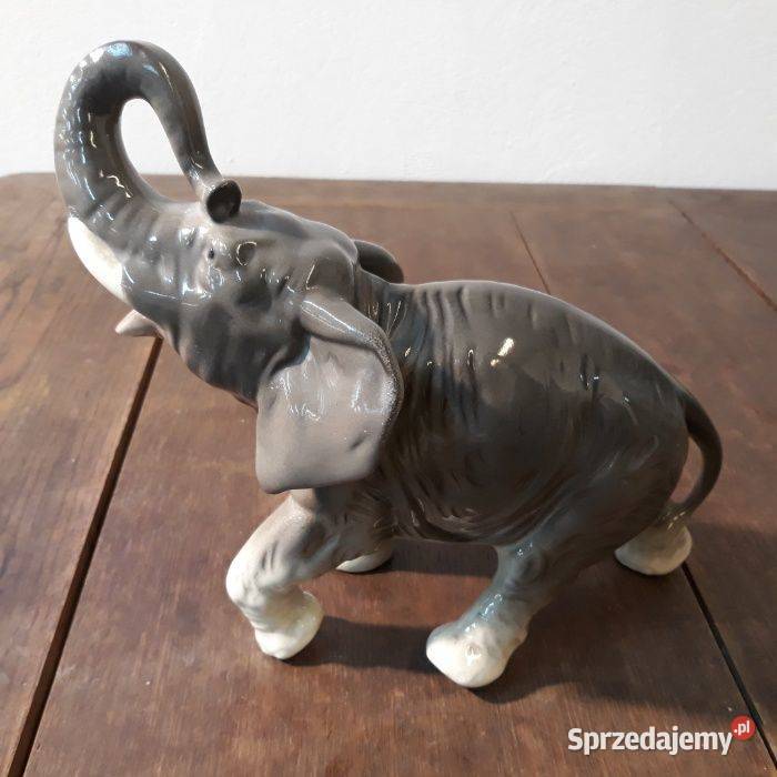 Słoń zabytkowa figurka porcelanowa sygnowana Olkusz