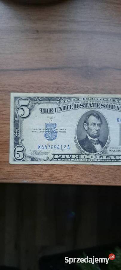 banknot pięć dolarów 1934 roku żółta pieczątka Warszawa