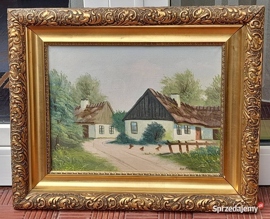 Podwórze wiejskie piękny stary obraz na płótnie