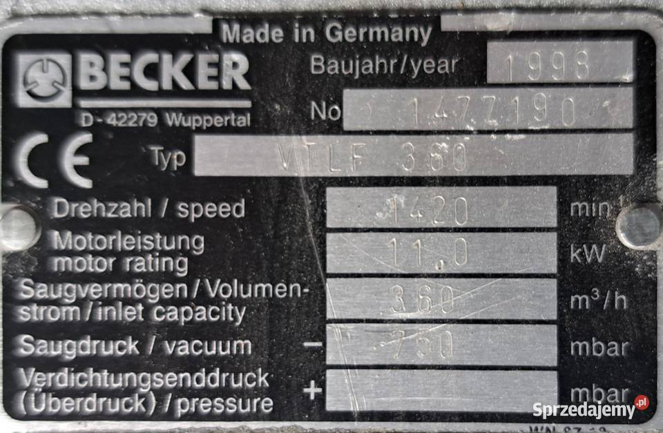 Pompa Próżniowa BECKER VTLF 360