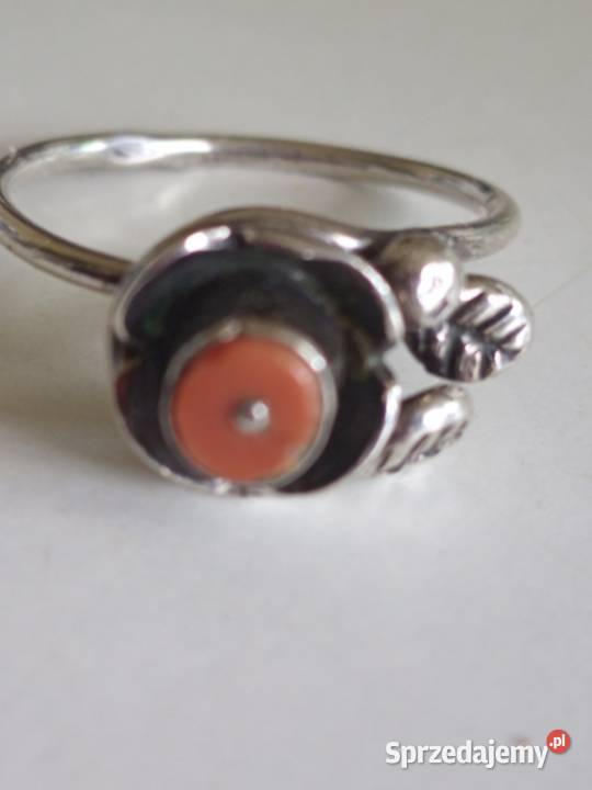 Orno srebrny pierścionek punce koral Nowy Sącz
