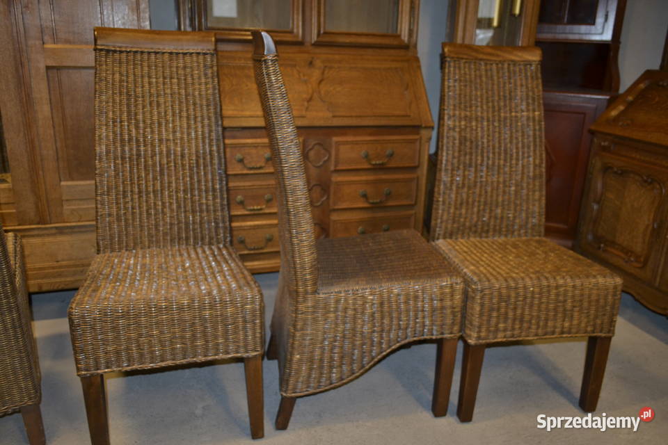krzesła orzech i rafia salon śląskie Będzin