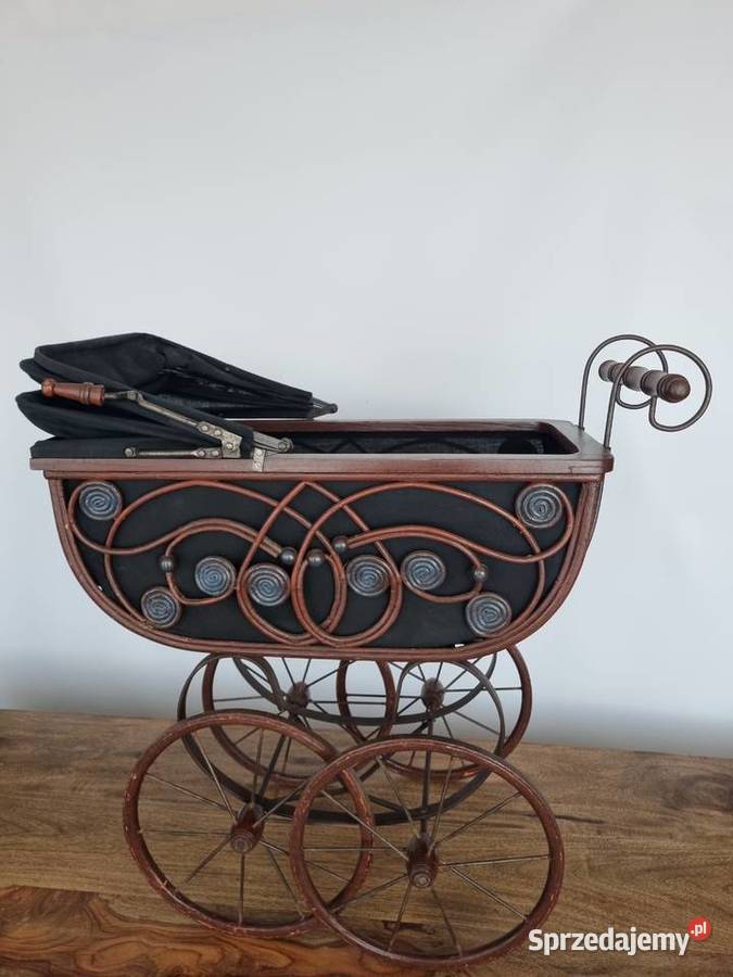 Zabytkowy dekoracyjny wózek lalek Art Deco Duży Płock