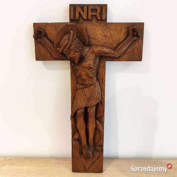 Rzeźba Jezus na krzyżu w drewnie Antyki, Sztuka, Kolekcje Wola Łużańska
