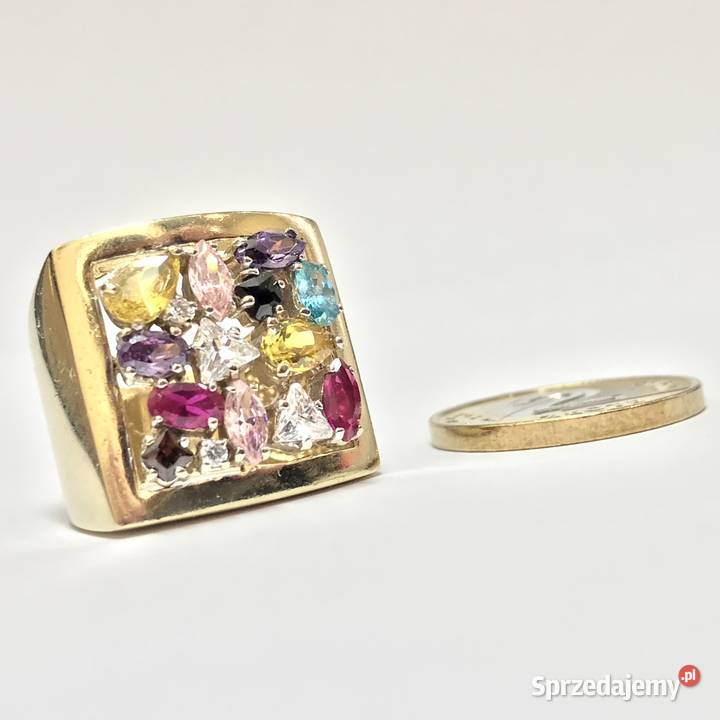 Pierścionek z żółtego ZŁOTA 585 cudne KAMIENIE Warszawa