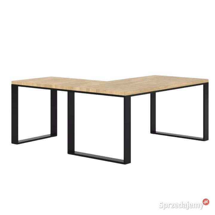 Biurko Narożne z Drewna Dębowego Stalowy Stelaż Gdów