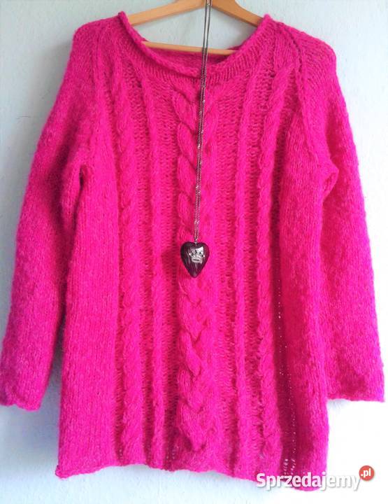 Sweter z alpaki z warkoczami fuksja