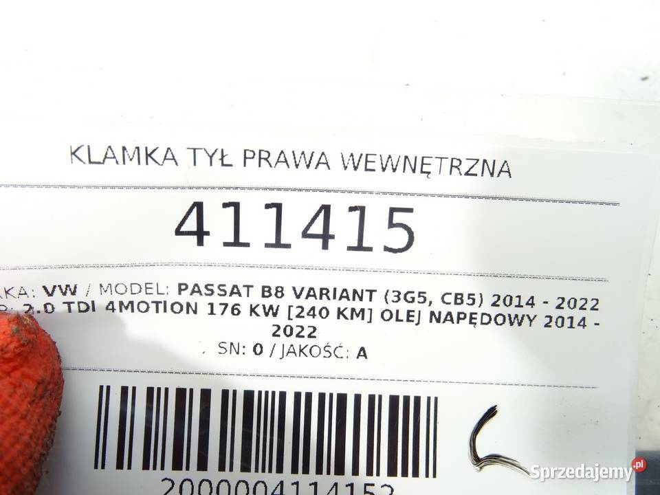 KLAMKA TYŁ PRAWA WEWNĘTRZNA VW PASSAT B8 osobowe podkarpackie sprzedam