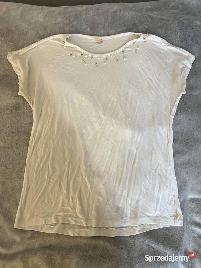 Tshirt koszulka bluzka biała z koralikami