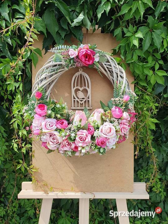 Wianek stroik kompozycja różowy klatka z Promnice sprzedam