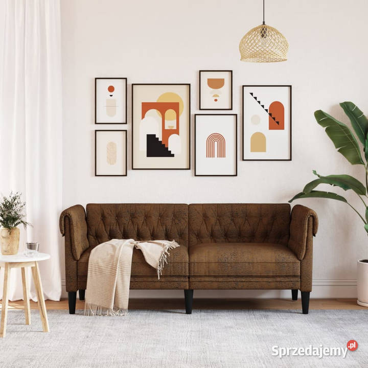 Sofa Chesterfield dwuosobowa brązowa obita Warszawa