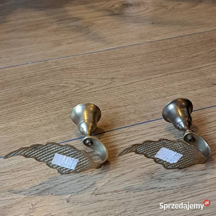 Zestaw 2 mosiężnych świeczników vintage liść dolnośląskie Domaszczyn