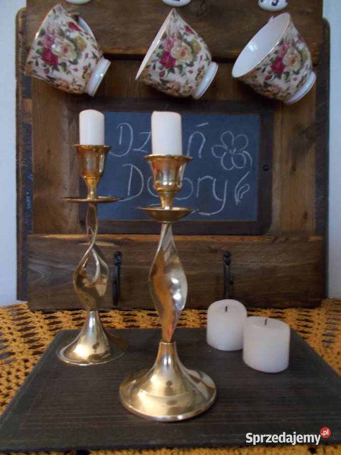 Stary Pokręcony Świecznik Mosiężna Para Vintage Szczecin