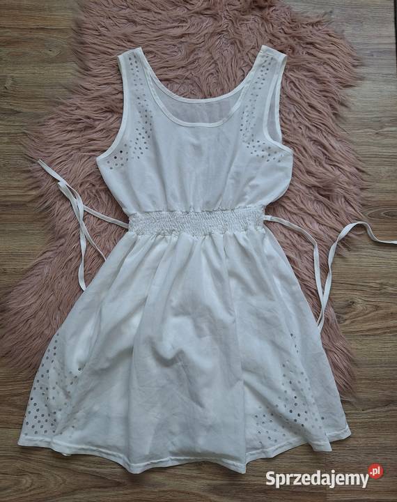 Świetna biała sukienka 38 z paskiem zwiewna boho Kraków