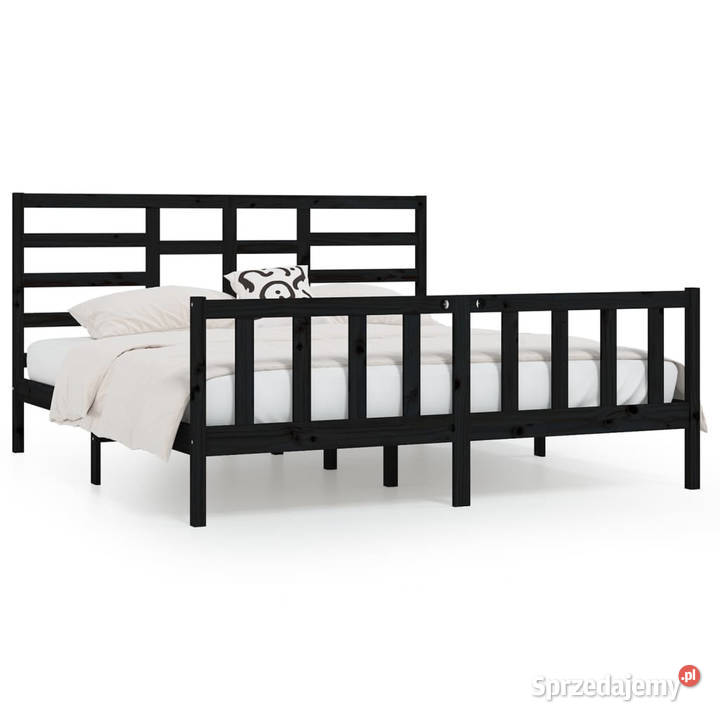 Rama łóżka czarna lite drewno sosnowe 200 x 200 Łóżka