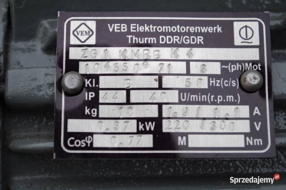 Motoreduktor 037kw 40obrmin Firmy VEM