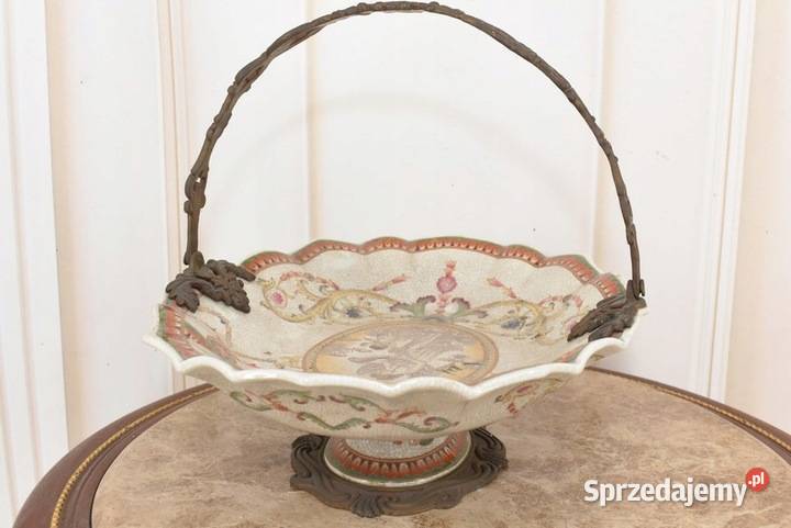 Antyczna Patera Owocnik Porcelana Brąz Kwiaty Kraków