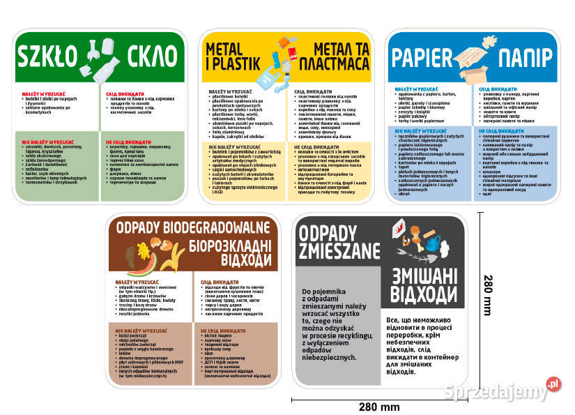 Naklejki na kosz segregacja śmieci polski Piła