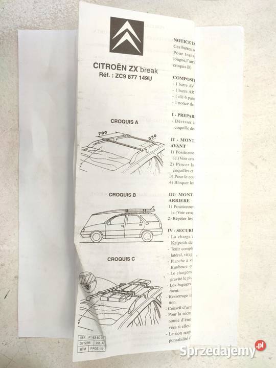 BAGAŻNIK DACHOWY CITROEN ZX KOMBI 19911998