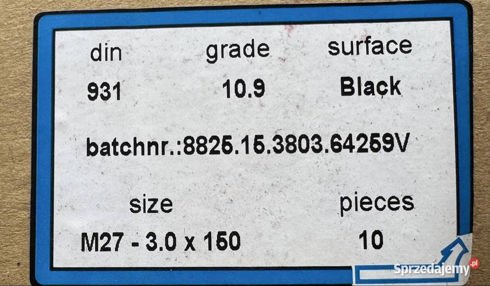 Nowe Śruby M27x150 klasa 109 czarne DIN 931