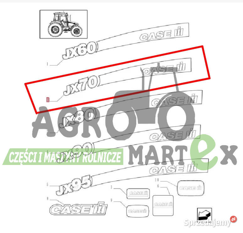 84192765 84192773 ZESTAW NAKLEJEK CASE JX70 CNH Pozostałe Wichrów sprzedam