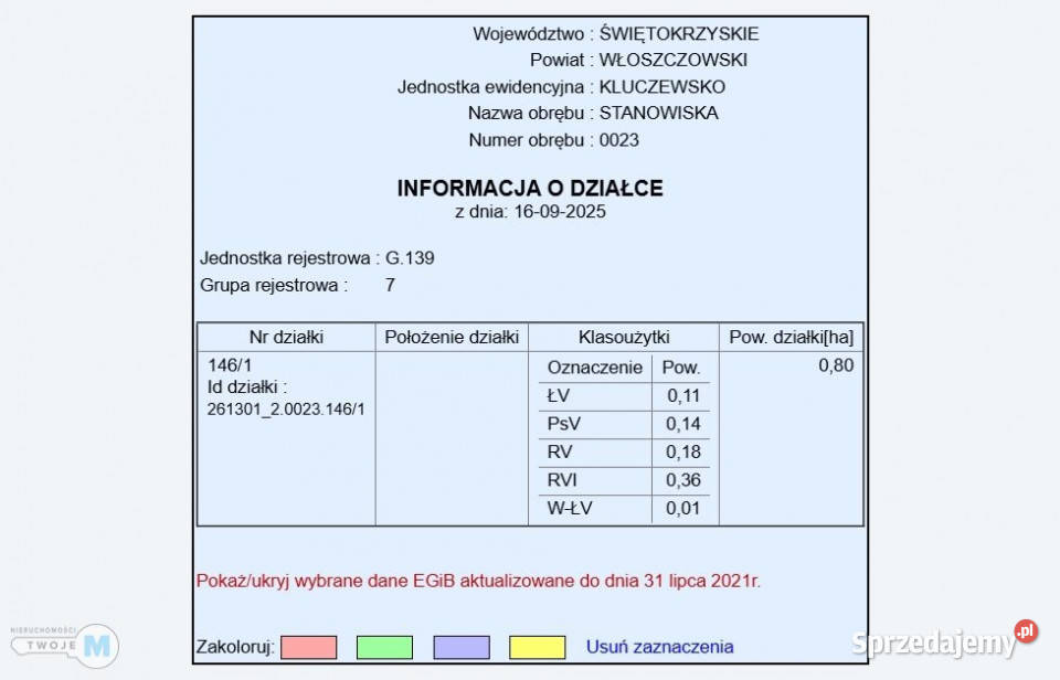 Działka 8000m2 Kluczewsko