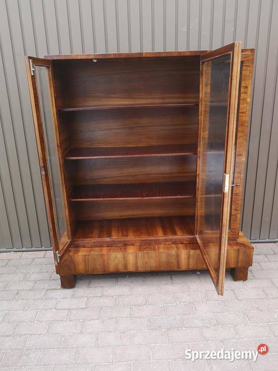 Witryna Biblioteka ARTDECO Orzech Zgrabna Stara