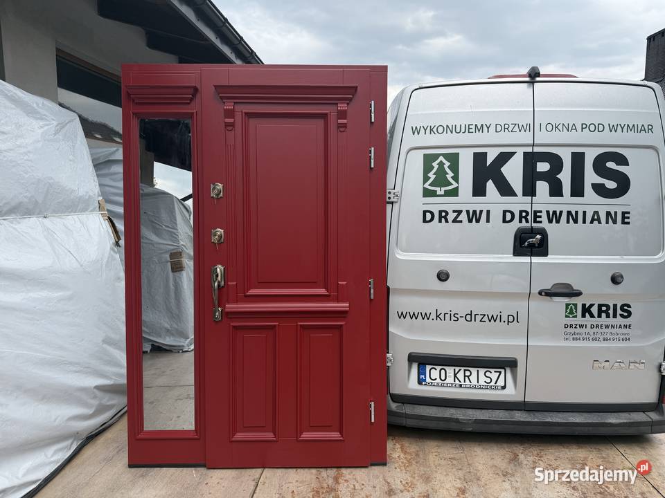 Drzwi zewnętrzne drewniane z doświetlem klamka Gorzów Wielkopolski