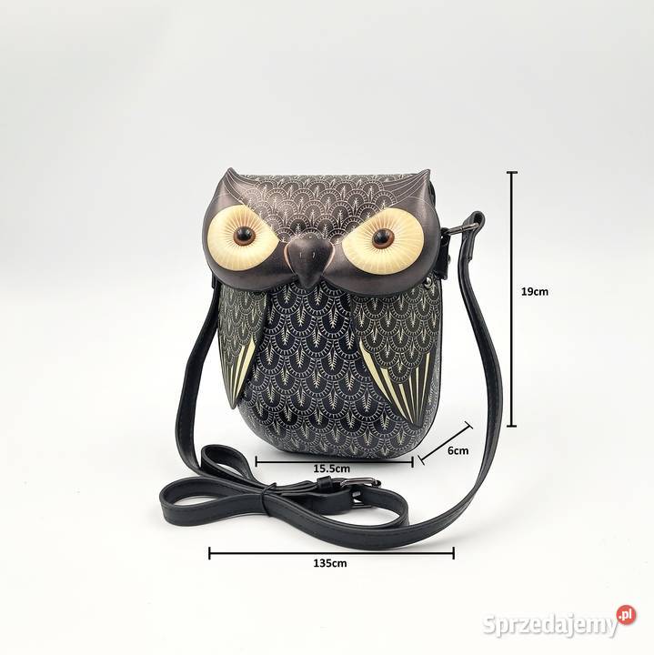 Torebka damska skórzana na ramie czarna sowa Na ramię