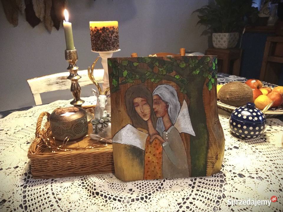 Anioły na szczęście obrazki na drewnie