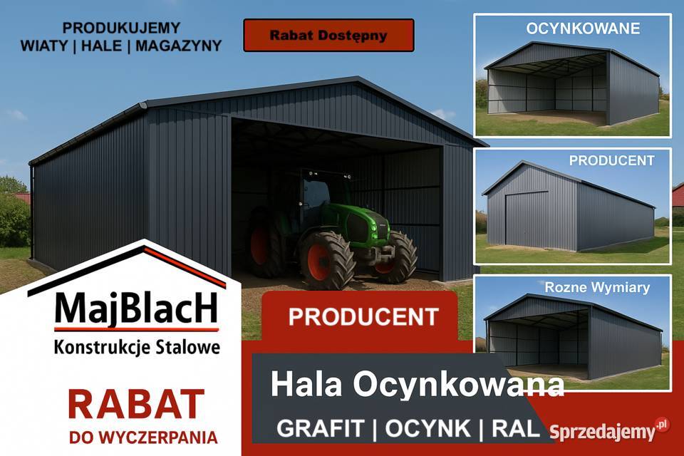 Grafitowy Garaż Blaszany na Maszyny Wiata bez 158zł/m2 Ostrołęka