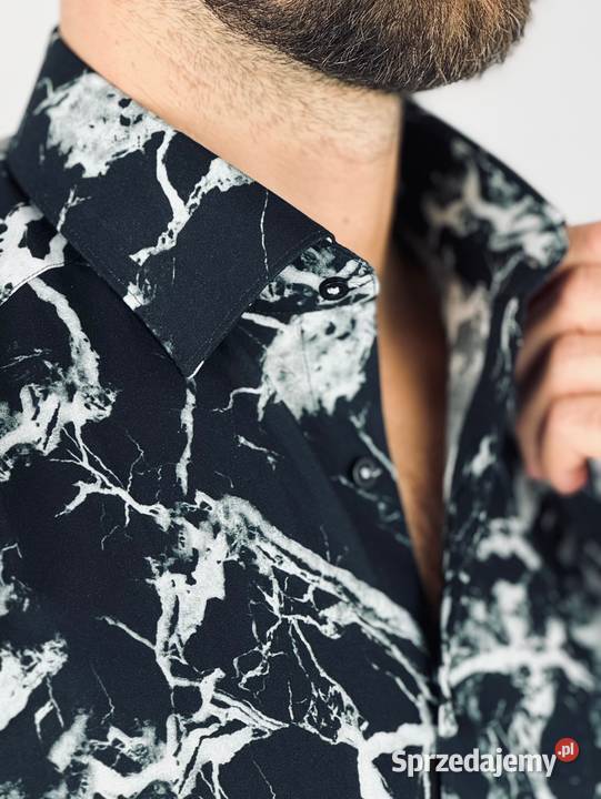 GIOVANNI PERA Koszula męska K015 Czarnabiała Ostrów Wielkopolski