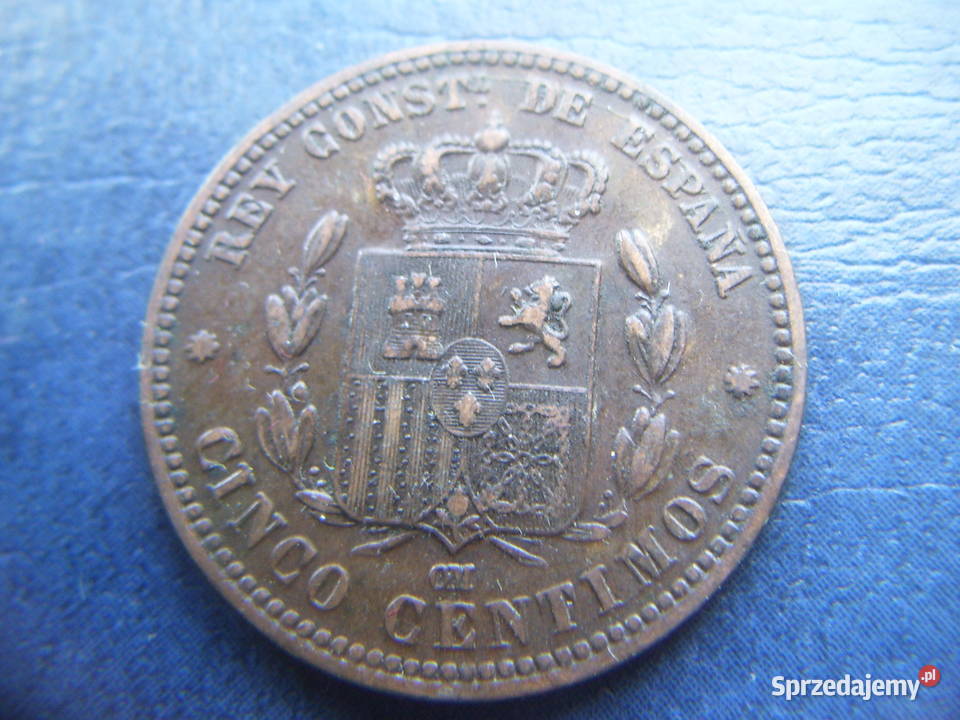 Stare monety 5 centym 1877 Hiszpania 3 Lesko