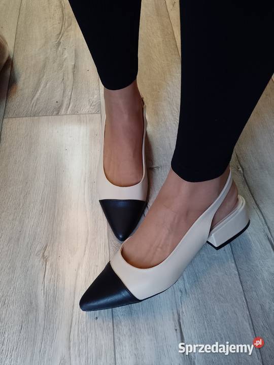 41 bpc Bonprix Beżowo czarne niskie czółenka 27cm