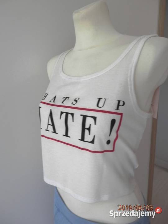 Bluzka Bershka Crop Top Krótki Biały Z Napisem podlaskie Łomża