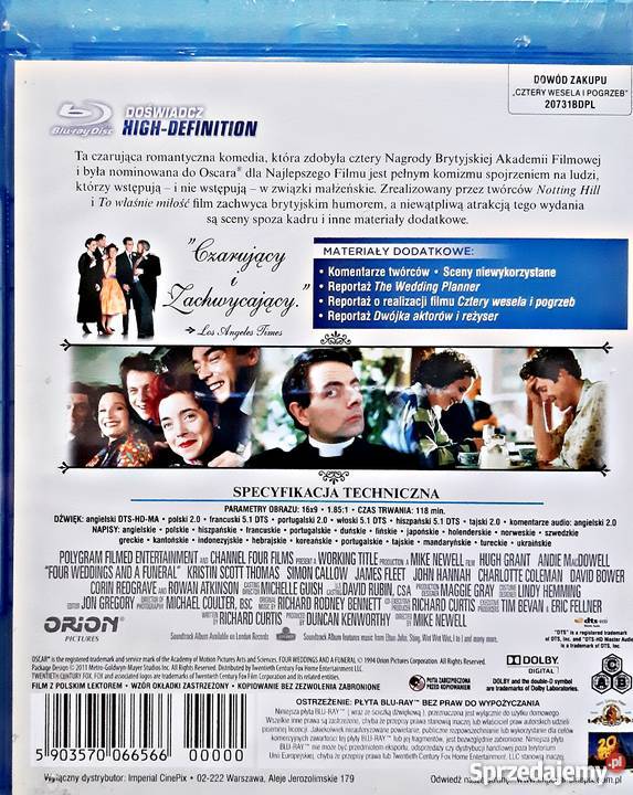 CZTERY WESELA I POGRZEB HUGH GRANT BLURAY Kalisz sprzedam