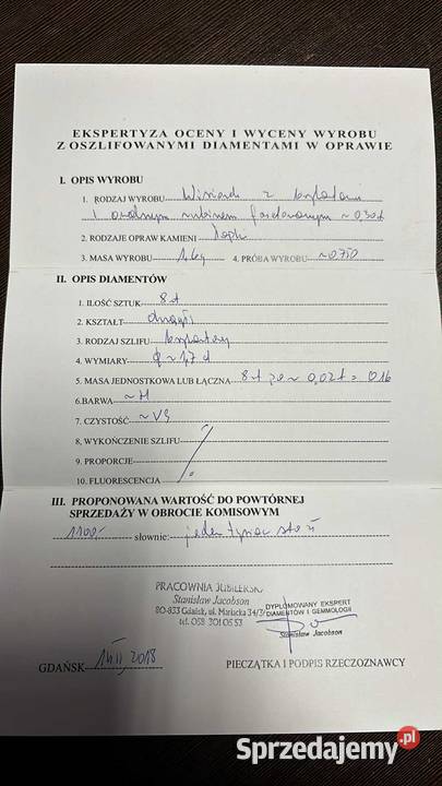 Złota zawieszka pr 750 165g z Brylantami Elbląg