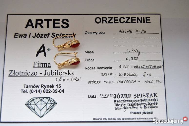 OKAZJASprzedam złoty pierścionek z koralem Pierścionki Tarnów